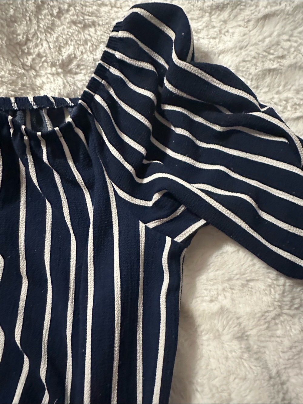 Ambiance Navy & White Striped Off-Shoulder Romper Size 1X - Picture 5 of 5